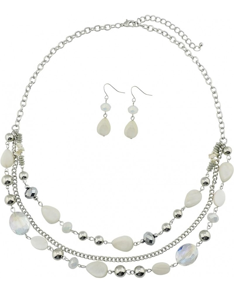 Multilayer Colored Glaze Shell Beads Statement Women Chain Necklace (NK-10060) white $7.94 Necklaces