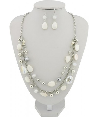 Multilayer Colored Glaze Shell Beads Statement Women Chain Necklace (NK-10060) white $7.94 Necklaces