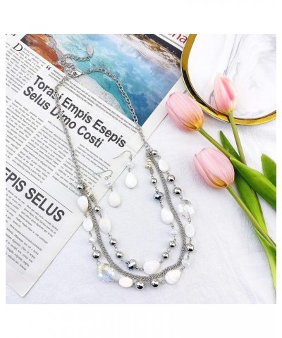 Multilayer Colored Glaze Shell Beads Statement Women Chain Necklace (NK-10060) white $7.94 Necklaces