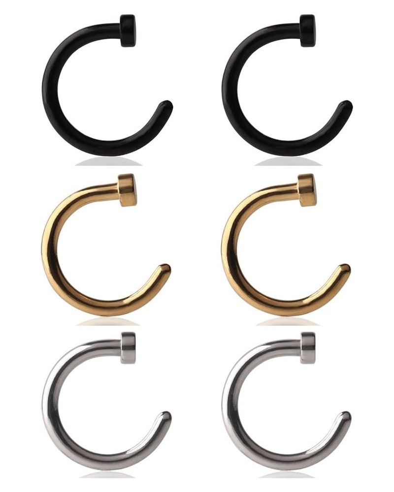 6-12pcs Stainless Steel Body Jewelry Piercing Earrings Nose Hoop Ring Unisex 20 Gauge 1/4"(6mm) 6.0 Millimeters 6pcs - mix co...