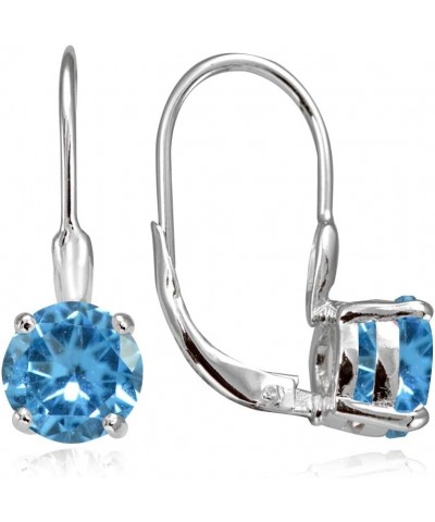 Sterling Silver Simulated Gemstone 7mm Round Solitaire Leverback Earrings Simulated Blue Topaz $15.59 Earrings