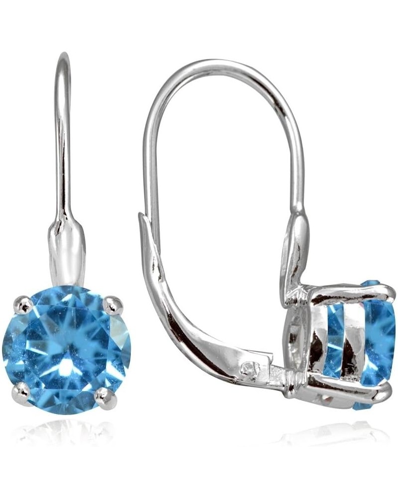 Sterling Silver Simulated Gemstone 7mm Round Solitaire Leverback Earrings Simulated Blue Topaz $15.59 Earrings