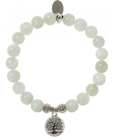 Natural Moonstone Gemstone Rope Bead Tree of Life Charm Stretch Bracelet 9.0 Inches $16.91 Bracelets