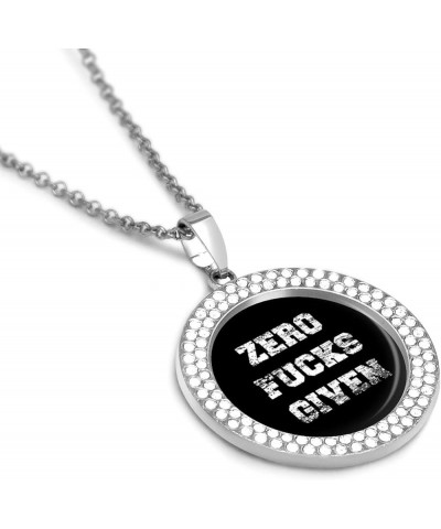 Zero Fucks Given Funny Necklace Alloy Diamond Circle Pendant Jewelry Gold Silver for Men Women silver-style $10.06 Necklaces