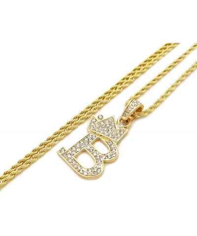 Unisex Small Pave Crowned Initial Alphabet Letter Pendant 24 inches Rope Chain Necklace in Gold Silver Tone B - Gold Tone $13...