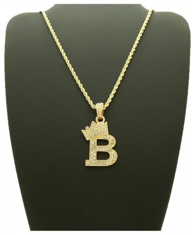 Unisex Small Pave Crowned Initial Alphabet Letter Pendant 24 inches Rope Chain Necklace in Gold Silver Tone B - Gold Tone $13...