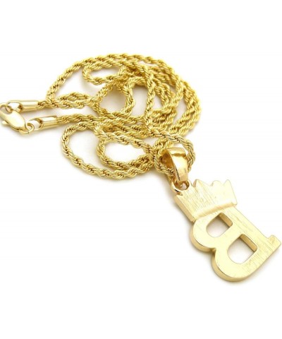 Unisex Small Pave Crowned Initial Alphabet Letter Pendant 24 inches Rope Chain Necklace in Gold Silver Tone B - Gold Tone $13...