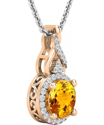 Round White Diamond & Gemstone Ladies Pendant (Silver Chain Included), Available in Various Gemstones & Metal 10K/14K/18K Gol...