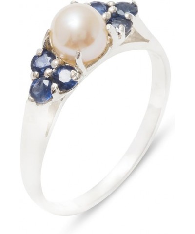 925 Sterling Silver Cultured Pearl & Sapphire Womens Cluster Anniversary Ring $60.76 Rings