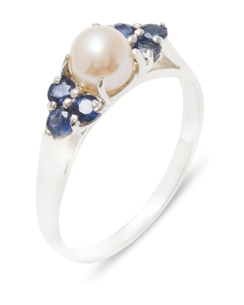 925 Sterling Silver Cultured Pearl & Sapphire Womens Cluster Anniversary Ring $60.76 Rings