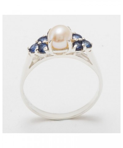 925 Sterling Silver Cultured Pearl & Sapphire Womens Cluster Anniversary Ring $60.76 Rings