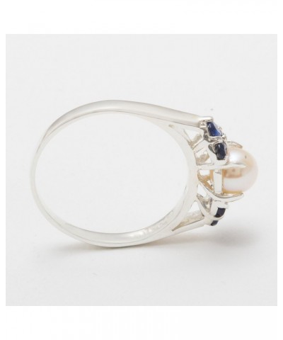 925 Sterling Silver Cultured Pearl & Sapphire Womens Cluster Anniversary Ring $60.76 Rings