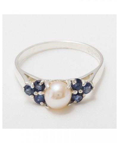 925 Sterling Silver Cultured Pearl & Sapphire Womens Cluster Anniversary Ring $60.76 Rings