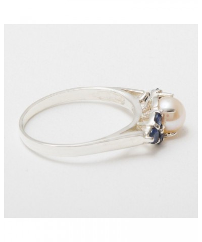 925 Sterling Silver Cultured Pearl & Sapphire Womens Cluster Anniversary Ring $60.76 Rings