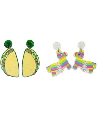 2 Pairs Mexican Earrings For Women, Fiesta Earrings, Acrylic Happy Cactus Sandwich Guitar Rainbow Horse Hat Cute Cinco De May...