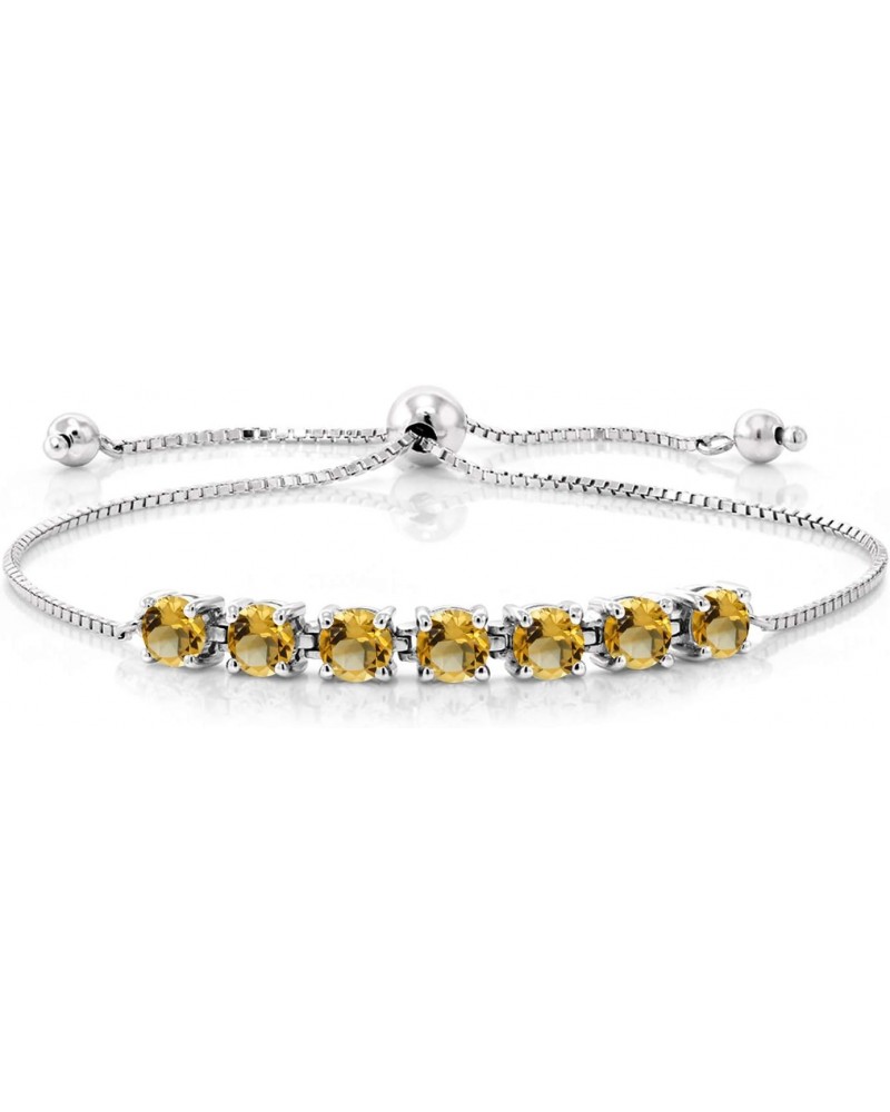 925 Sterling Silver Yellow Citrine Adjustable Women Tennis Bracelet For Women (2.24 Cttw, Round 4.5MM, Gemstone Birthstone, A...