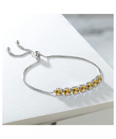 925 Sterling Silver Yellow Citrine Adjustable Women Tennis Bracelet For Women (2.24 Cttw, Round 4.5MM, Gemstone Birthstone, A...