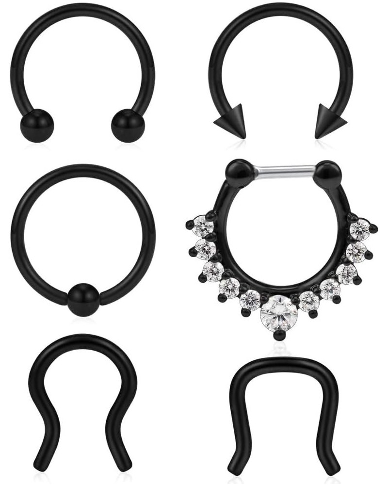 6-12PCS 16G 316L Stainless Steel Septum Hoop Nose Ring Horseshoe Rings Cartilage Daith Tragus Clicker Retainer Body Piercing ...