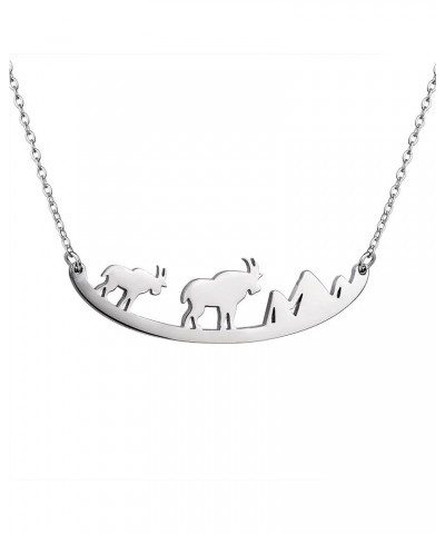 Animal Necklace for Women Cute Moose Elk Bear Wolf Animal Mountain and Tree Pendant Charm Curved Bar Necklace Stainless Steel...