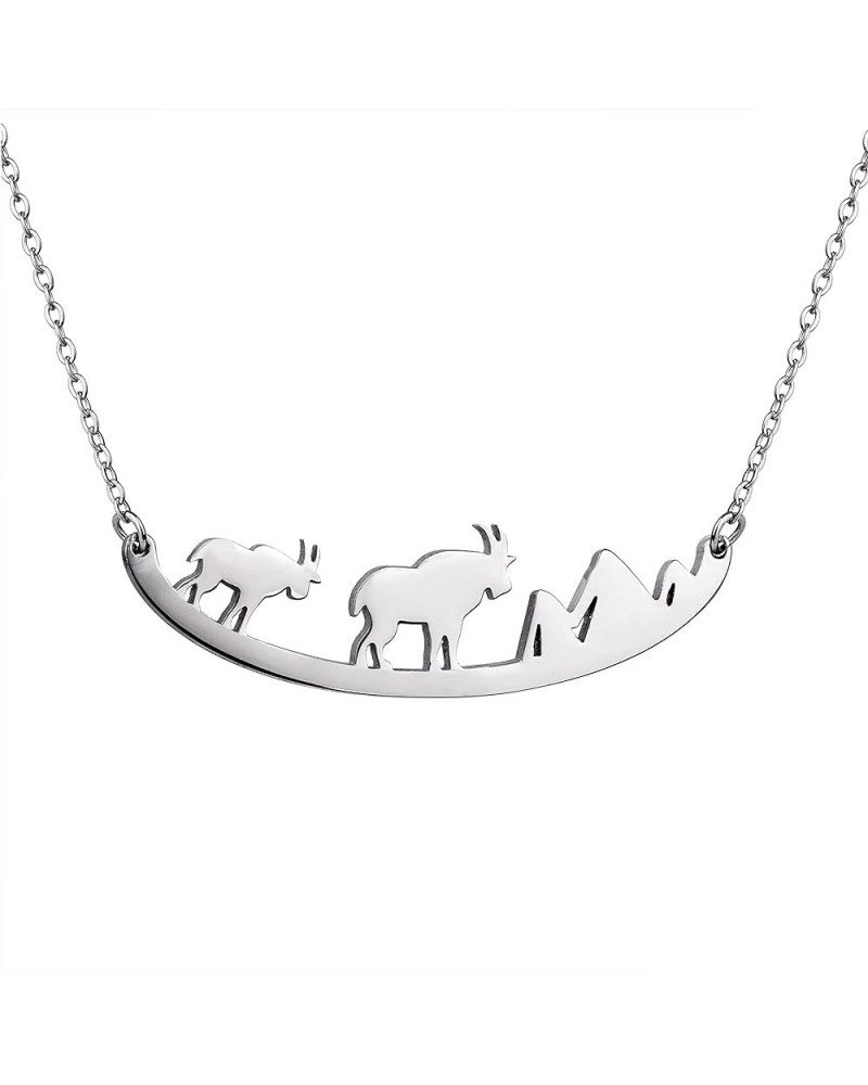 Animal Necklace for Women Cute Moose Elk Bear Wolf Animal Mountain and Tree Pendant Charm Curved Bar Necklace Stainless Steel...