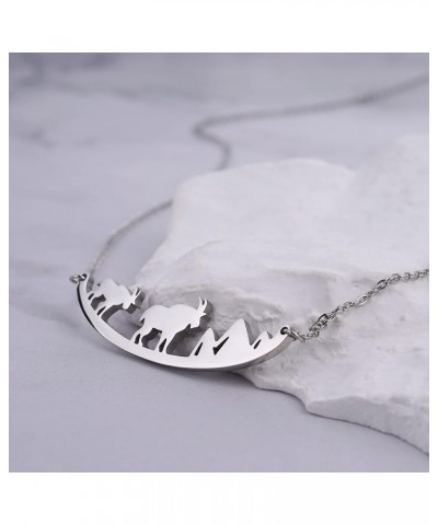 Animal Necklace for Women Cute Moose Elk Bear Wolf Animal Mountain and Tree Pendant Charm Curved Bar Necklace Stainless Steel...