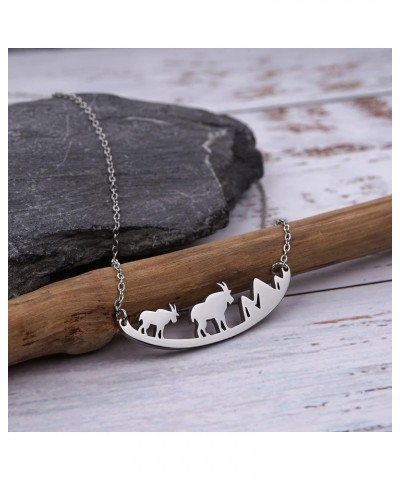 Animal Necklace for Women Cute Moose Elk Bear Wolf Animal Mountain and Tree Pendant Charm Curved Bar Necklace Stainless Steel...