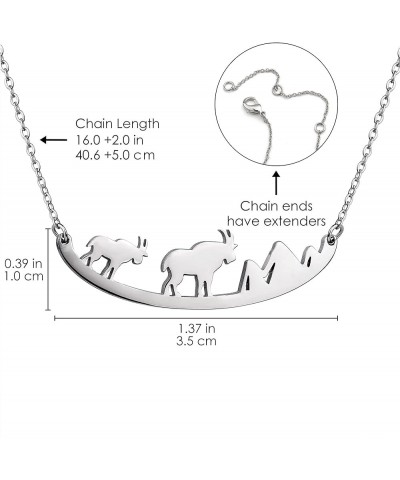 Animal Necklace for Women Cute Moose Elk Bear Wolf Animal Mountain and Tree Pendant Charm Curved Bar Necklace Stainless Steel...