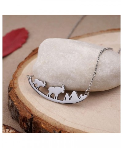 Animal Necklace for Women Cute Moose Elk Bear Wolf Animal Mountain and Tree Pendant Charm Curved Bar Necklace Stainless Steel...