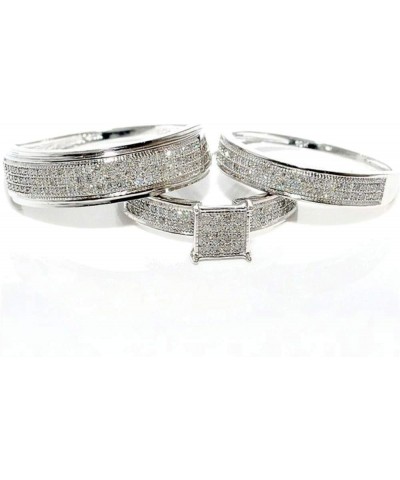 925 Sterling Silver Trio Engagement Wedding Ring Set for Him and Her 3-Piece Set Women's Size 7 & Men's Size 13 $66.00 Sets