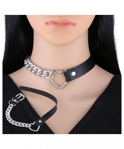 2PCS Flower Choker PU Goth Choker Punk Round Ring Flower Necklace Leather Collar for Women Tassel chain green $10.25 Necklaces