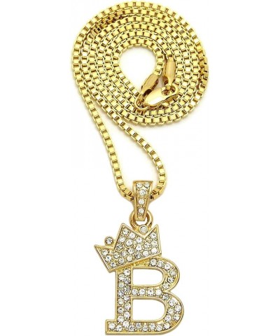 Rhinestone Studded Crown Small Initial Alphabet Letter Pendant Necklace16/18"/20" Box Chain Necklaces Gold - B $9.87 Necklaces