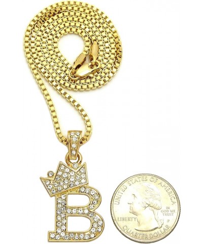 Rhinestone Studded Crown Small Initial Alphabet Letter Pendant Necklace16/18"/20" Box Chain Necklaces Gold - B $9.87 Necklaces