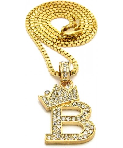 Rhinestone Studded Crown Small Initial Alphabet Letter Pendant Necklace16/18"/20" Box Chain Necklaces Gold - B $9.87 Necklaces