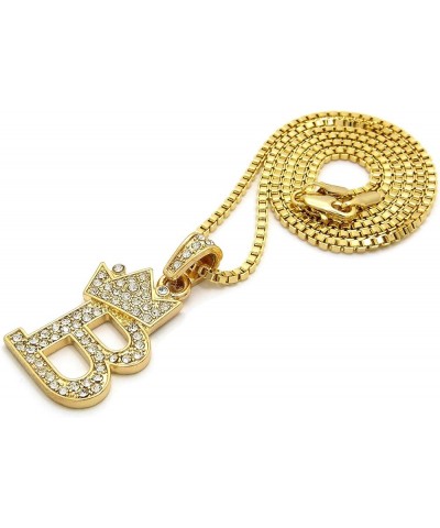 Rhinestone Studded Crown Small Initial Alphabet Letter Pendant Necklace16/18"/20" Box Chain Necklaces Gold - B $9.87 Necklaces