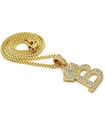 Rhinestone Studded Crown Small Initial Alphabet Letter Pendant Necklace16/18"/20" Box Chain Necklaces Gold - B $9.87 Necklaces