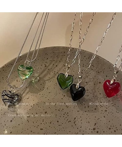 Coloured Glaze Heart Charms Pendant Necklace Heading Chakra Stone Stainless Steel link & Snake Chian Trendy Jewelry for Women...