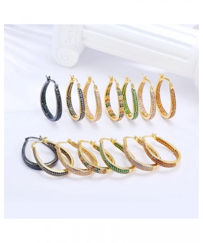 925 Sterling Silver Post Hoop Earrings for Women Gilrs Multcolors Cubic Zirconia 14K Gold Plated Oval Chunky Silver Gold Hoop...