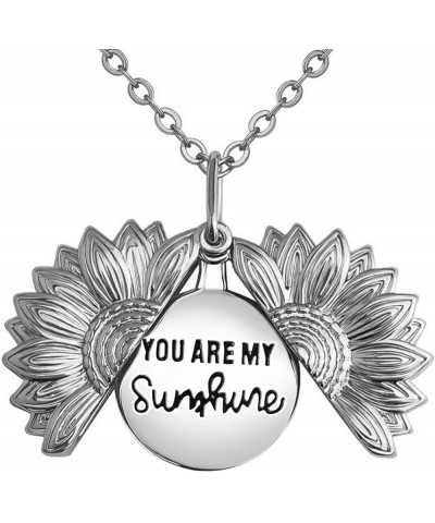 You Are My Sunshine Necklace 2-Side Engraved Sunflower Pendant Necklace Jewelry Gifts for Women, Mother, Daughter,girls slive...