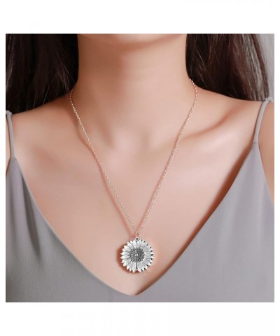 You Are My Sunshine Necklace 2-Side Engraved Sunflower Pendant Necklace Jewelry Gifts for Women, Mother, Daughter,girls slive...