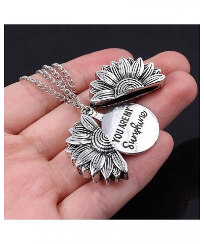 You Are My Sunshine Necklace 2-Side Engraved Sunflower Pendant Necklace Jewelry Gifts for Women, Mother, Daughter,girls slive...