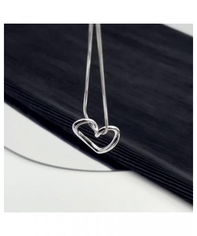 Open Heart Necklace Sterling Silver Love Heart Pendant Neacklace Tiny Heart Charm Snake Chain Necklace Minimalist I Love You ...