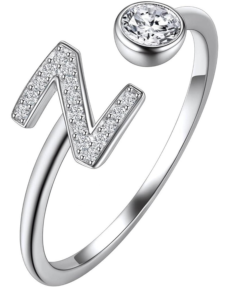 925 Sterling Silver Cursive CZ Initial Ring, Dainty Adjustable Open A-Z Alphabet Letter Rings for Women (with Gift Box) Z $10...