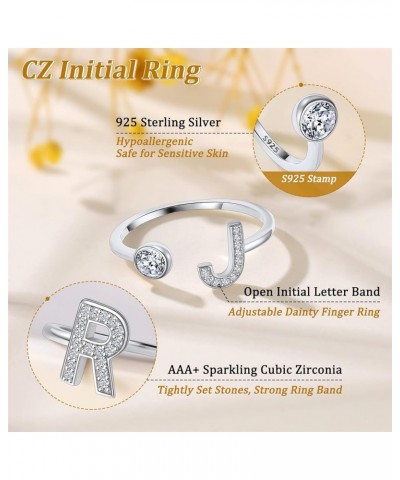 925 Sterling Silver Cursive CZ Initial Ring, Dainty Adjustable Open A-Z Alphabet Letter Rings for Women (with Gift Box) Z $10...