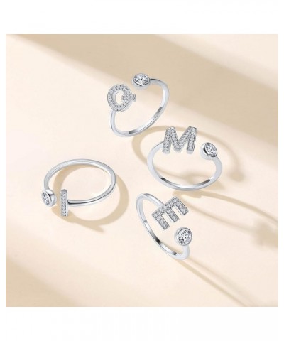 925 Sterling Silver Cursive CZ Initial Ring, Dainty Adjustable Open A-Z Alphabet Letter Rings for Women (with Gift Box) Z $10...