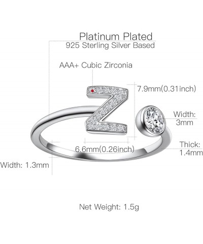 925 Sterling Silver Cursive CZ Initial Ring, Dainty Adjustable Open A-Z Alphabet Letter Rings for Women (with Gift Box) Z $10...