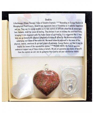 CHARGED Natural Himalayan Gemstone Crystal Puffy Heart Pendant Necklace + 20" Silver Chain + Selenite Charging Heart [Include...