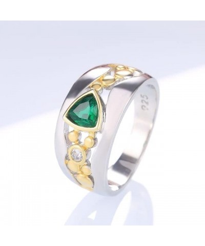 Huitan Vintage Hollow-Out Band Ring Evening Dance Party Accessories Green Stone Graceful Two Tone Rings Jewelry for Mother Gi...