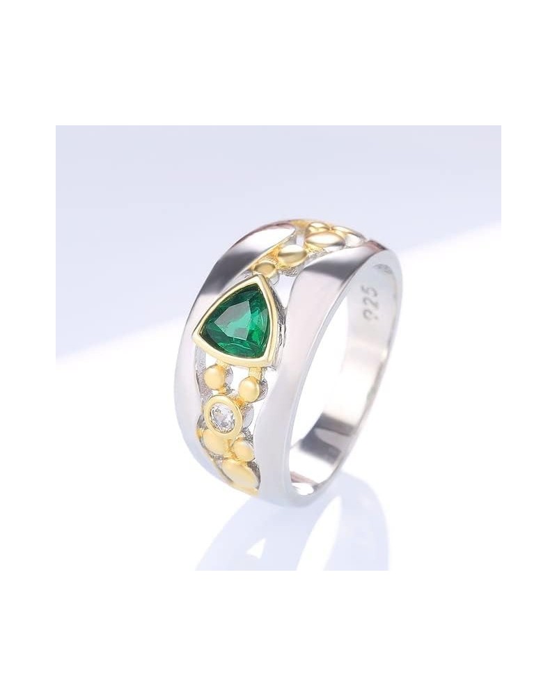 Huitan Vintage Hollow-Out Band Ring Evening Dance Party Accessories Green Stone Graceful Two Tone Rings Jewelry for Mother Gi...