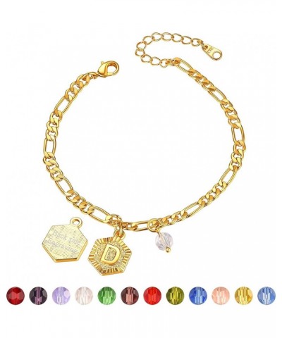 Gold Initial Charm with Birthstone Ankle Bracelet for Women, Yellow Gold Plated Summer Beach Dainty Foot Chain Personalized N...