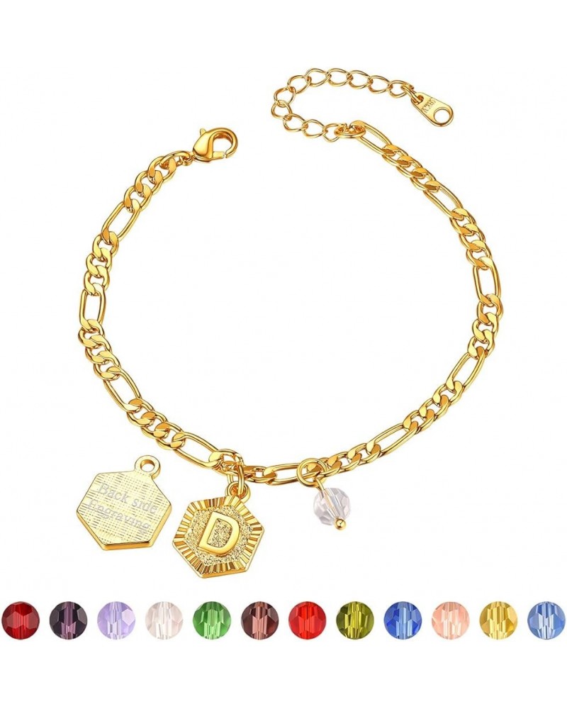 Gold Initial Charm with Birthstone Ankle Bracelet for Women, Yellow Gold Plated Summer Beach Dainty Foot Chain Personalized N...